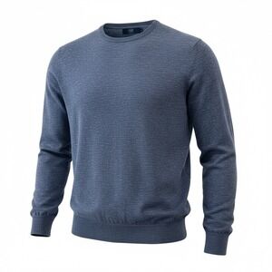 J.Crew Factory Mens Crewneck Sweater Blue  Cotton Knit V-Stitch Pullover Medium